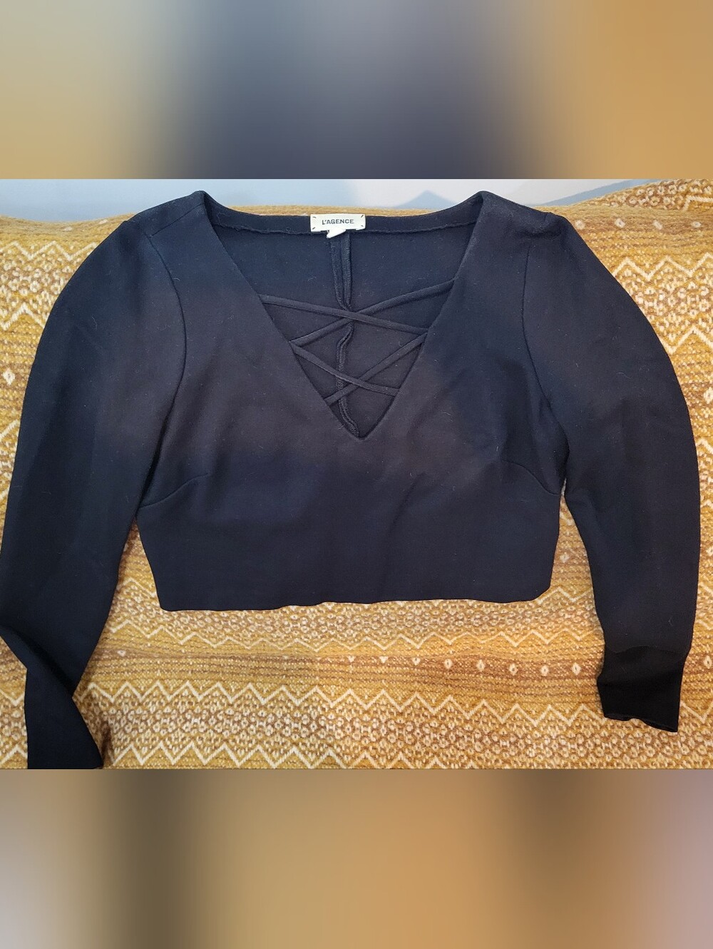 L'AGENCE Black Crisscross V-Neck Crop Top